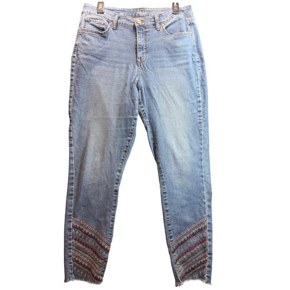 Style & Co Curvy Ankle Jeans Women 12 Blue Embroidered Boho Southwestern‎ Denim